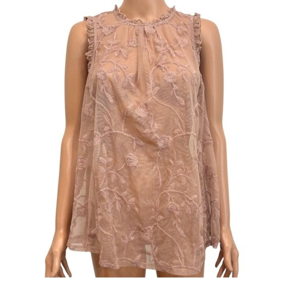 Torrid 00 embroidered mesh mock neck ruffle sheer top TB2 3554
